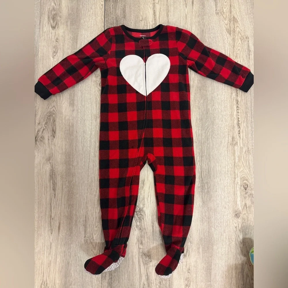 Carter's Red and Black Plaid Footie Pajamas with Heart Design